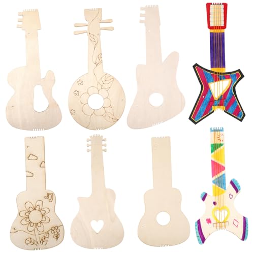 Warmhm 8 Stück Holzgitarre Dekorationen Mini-Gitarre Rock-Gitarre Pappgitarre Gitarren Party unlackiertes Holzhandwerk Kunsthandwerk aus Holz unfertige Holzscheiben Pappel von Warmhm
