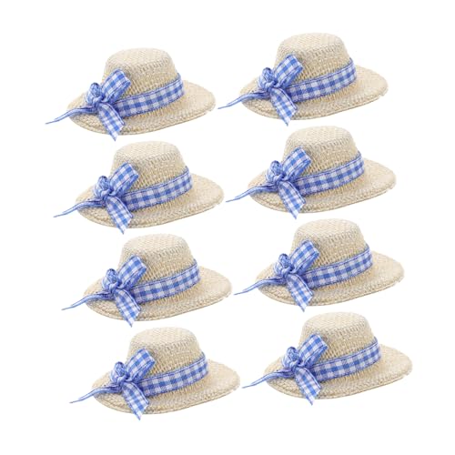 Warmhm 8 Stück Mini -Puppengestricke Strohhut bunt Zubehör schmücken Mini-Hüte dekorativ weben Dekoration für Strohhüte Miniatur-Puppenhüte Mini-Strohhüte Stoff Beige von Warmhm