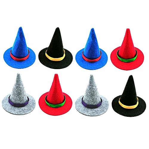 Warmhm 8 Stück Teiliges Mini Hexenhut für Halloween Weinflaschen Dekoration Kleine Filzhüte in Rot Schwarz Dunkelblau Vielseitig für Puppen Bastelprojekte und Partyaccessoires von Warmhm