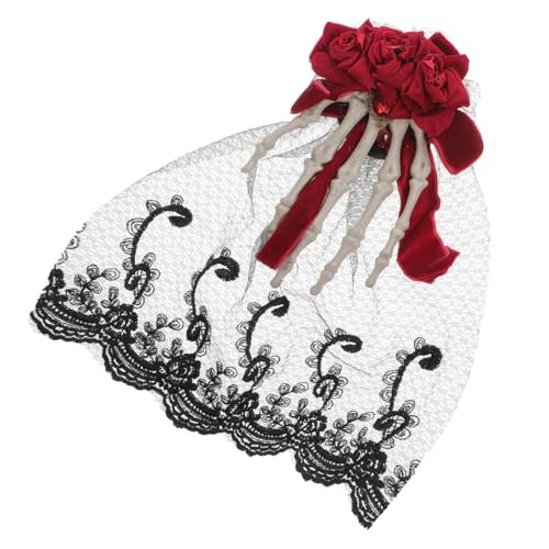Warmhm Halloween Haarschmuck Damen Spitzen Haarreif mit Roter Rosenbrosche und Schädel Hand Design für Kostüm Party Leichtes Stoffmaterial Elegant für Festivals und Cosplay von Warmhm