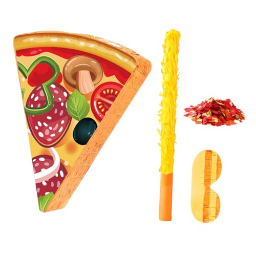 Warmhm Pizza Pinata Kindergeburtstag Spiele Pizzaform Pinata mit Schlagstab Augenbinde und Konfetti Vielseitige Cinco De Mayo Partydeko Langlebig aus Karton und Krepppapier Spaß für von Warmhm