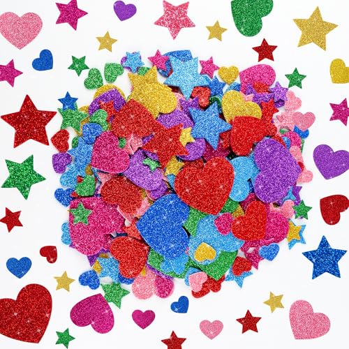 1000 Stück Moosgummi Glitzer Foam Sticker für Kinder, Selbstklebender Glitzernder Schaumstoff Aufkleber, Herz und Sterne Aufkleber für Sammelalben Wand Dekoration DIY Basteln 1000 Stück Moosgummi Glitzer Foam Sticker für Kinder, Selbstklebender Glitzernder Schaumstoff Aufkleber, Herz und Sterne Aufkleber für Sammelalben Wand Dekoration DIY Basteln von Warpest