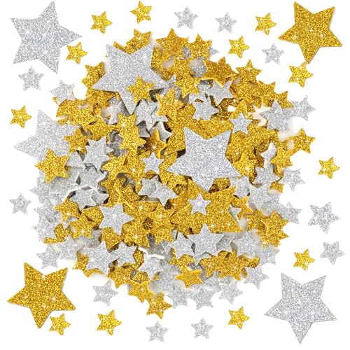 1026 Stück Glitzernde Star Sticker Sterne Moosgummi Aufkleber, Selbstklebende Glitzer Sticker für Kinder, Silberne und Goldene Sterne Aufkleber für Sammelalben Wanddekoration DIY Basteln von Warpest