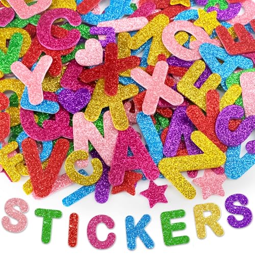 448 Stück Glitzernde Buchstaben Aufkleber, Selbstklebende Moosgummi Glitzer Sticker Kinder für Sammelalben Wand Dekoration DIY Basteln von Warpest