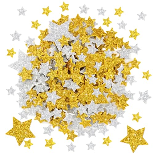 Star 1026 Stück Glitzernde Stern Moosgummi Aufkleber, Selbstklebende Glitzer Sticker für Kinder, Silberne und Goldene Sterne Aufkleber für Sammelalben Wanddekoration DIY Basteln von Warpest