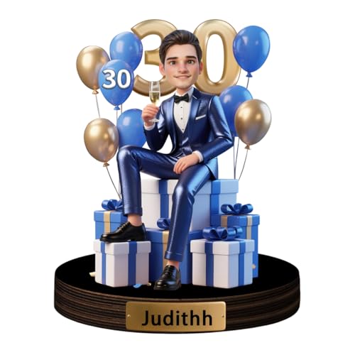 Wasetell Personalisierte Skulptur zum 30. Geburtstag für Männer, individuelles Foto, Cartoon-Figur, Desktop-Plakette, Zahl 30, Acryl-Porträt, Desktop-Andenken, Geschenk, Geburtstag, Party, Familie von Wasetell