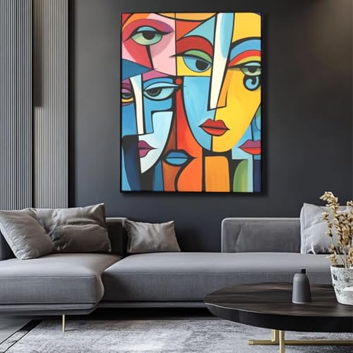 5D Diamond Painting Abstrakt Gesicht Diamant Painting Bilder, DIY Rundbohrer Diamond Art Diamond Painting, Basteln Erwachsene Diamant Kunst Malerei Stickerei Set, Home Wand Decor 55x70 cm -yz132 von Washifa