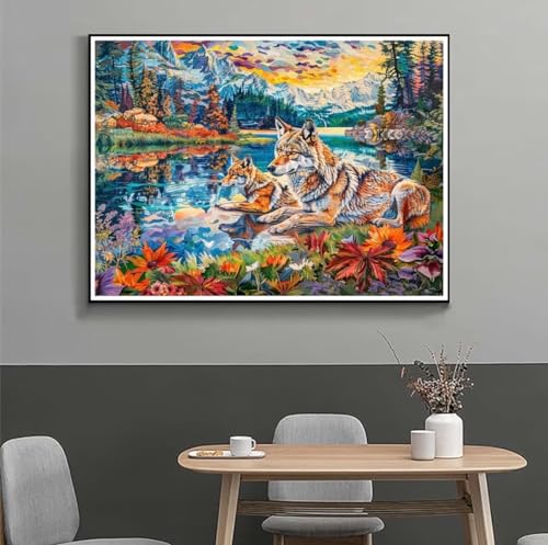 Familie Wolf Diamond Painting Erwachsene 65x50 cm DIY Diamant Painting Bilder Kinder, Full Drill Diamond Art Painting, 5D Mosaic Bastelset Malen Nach Zahlen Malerei Stickerei Set, Home Wand Dekor f88 von Washifa