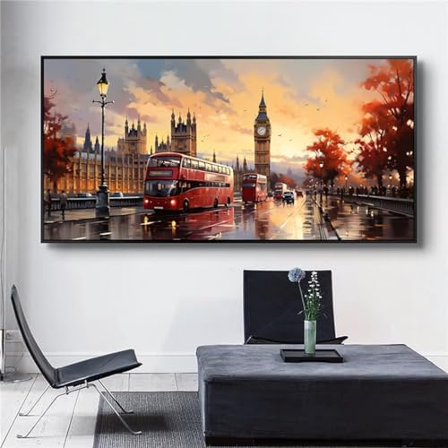 Londoner Stadt Diamond Painting Groß XXL 100x50 cm DIY Diamant Painting Bilder Erwachsene, Full drill 5D Diamond Art Kinder, Kunst Malen Nach Zahlen Malerei Stickerei Set Home Wand Dekor Geschenk S391 von Washifa