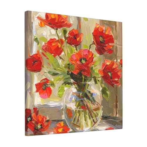 Mohnblume Malen Nach Zahlen Malen Nach Zahlen Erwachsene Mädchen, Mit Rahmen, Paint By Numbers Erwachsene Frauen, DIY Digital Ölgemälde Kits auf Leinwand Mit Pinseln Und Acrylpigment,40x40 cm FA-1104 von Washifa