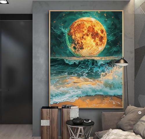 Mond Meer Diamond Painting Erwachsene 70x90 cm DIY Diamant Painting Bilder Kinder,Full Drill Diamond Art Painting,5D Mosaic Bastelset Kunst Malen Nach Zahlen Malerei Stickerei Set,Home Wand Dekor y372 von Washifa