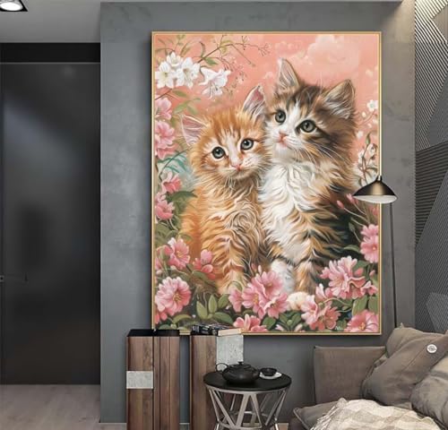 Zwei Katzen Diamond Painting Erwachsene 75x100 cm DIY Diamant Painting Bilder Kinder, Full Drill Diamond Art Painting, 5D Mosaic Bastelset Malen Nach Zahlen Malerei Stickerei Set, Home Wand Dekor y456 von Washifa
