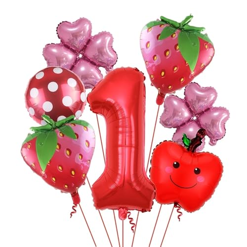 Berry First Birthday - Luftballons 1 Geburtstag Erdbeere Luftballons Erdbeere Geburtstag Dekorationen Party Ballon Dekorationen 81.3 cm Riesenzahl "2.5 cm mit Beerenapfel-Folienballon für Partyzubehör von Wasise