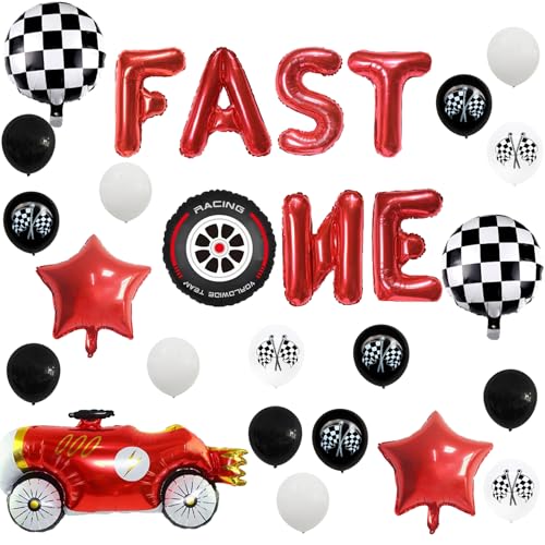 Fast One Geburtstagsdekorationen – 29-teiliges Renn-Motto-Party-Set, Rennwagen-Luftballons, Luftballons, 1 Jahr alter Junge, Geburtstagsauto-Dekorationen, Formel 1-Ballon, karierte Flaggen-Dekoration Fast One Geburtstagsdekorationen – 29-teiliges Renn-Motto-Party-Set, Rennwagen-Luftballons, Luftballons, 1 Jahr alter Junge, Geburtstagsauto-Dekorationen, Formel 1-Ballon, karierte Flaggen-Dekoration von Wasise