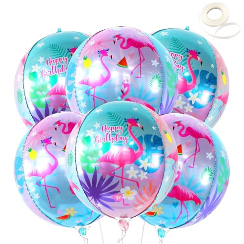 Flamingo-Luftballons, 55,9 cm, 4D-Party-Dekorationen, 6 Stück Flamingo-Party-Dekorationen, hawaiianische Party-Dekorationen mit Bändern für lebendige Ballon-Dekoration für Geburtstage, Veranstaltungen von Wasise