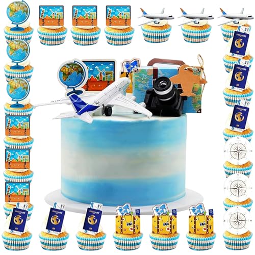 Flugzeug-Kuchenaufsatz, Flugzeug-Kuchenaufsätze, Cupcake-Topper, Reise-Themen-Dekorationen mit 3D-Flugzeug-Kamera-Koffer, Bon Voyage-Dekorationen, Abenteuer-Reise-Dekor für den Ruhestand, 30 Stück Flugzeug-Kuchenaufsatz, Flugzeug-Kuchenaufsätze, Cupcake-Topper, Reise-Themen-Dekorationen mit 3D-Flugzeug-Kamera-Koffer, Bon Voyage-Dekorationen, Abenteuer-Reise-Dekor für den Ruhestand, 30 Stück von Wasise
