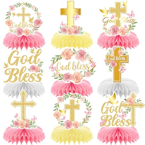 Tischdekorationen für die Heilige Kommunion, 9 Stück, Dekoration für die Erstkommunion, Taufdekoration, elegante Waben-Mittelstücke für Tische, rosa oder goldfarben, 3D-Mittelstücke, Dekoration für Tischdekorationen für die Heilige Kommunion, 9 Stück, Dekoration für die Erstkommunion, Taufdekoration, elegante Waben-Mittelstücke für Tische, rosa oder goldfarben, 3D-Mittelstücke, Dekoration für von Wasise
