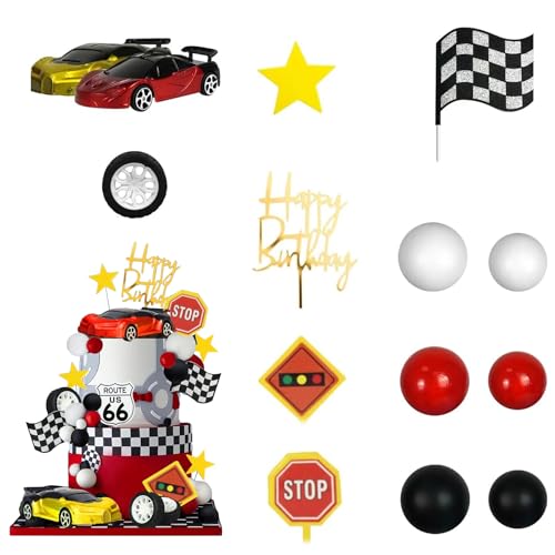 Wasise Auto-Kuchenaufsatz, Rennauto-Kuchenaufsatz-Set, Auto-Geburtstagsdekorationen, karierte Flagge, Cupcake-Topper, Happy Birthday, Cupcake-Topper, Dekoration für Kinder, Rennautos Wasise Auto-Kuchenaufsatz, Rennauto-Kuchenaufsatz-Set, Auto-Geburtstagsdekorationen, karierte Flagge, Cupcake-Topper, Happy Birthday, Cupcake-Topper, Dekoration für Kinder, Rennautos von Wasise