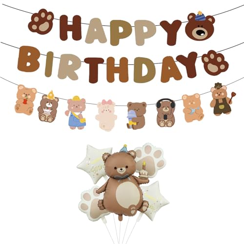 Wasise Bären Geburtstag Dekorationen - Baby Shower Ballons, Bär Happy Birthday Banner und Luftballons, Boho Pfotenabdruck Stern Ballon, Tierballon für Valentinstag Hochzeit Dekoration Verlobung Party Wasise Bären Geburtstag Dekorationen - Baby Shower Ballons, Bär Happy Birthday Banner und Luftballons, Boho Pfotenabdruck Stern Ballon, Tierballon für Valentinstag Hochzeit Dekoration Verlobung Party von Wasise
