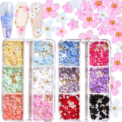 Wasise Blumen-Nagelanhänger, 3D-Nagelkunst, Nagelanhänger und Edelsteine, farbige Nägel, Kunst-Anhänger, Fingernagel-Strasssteine und Charm, DIY-Fingernägel, Blumendekoration, 2 Stück von Wasise