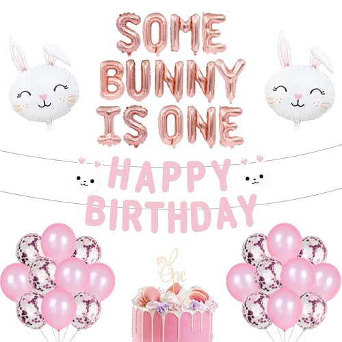 Wasise Bunny Birthday Decorations - "some Bunny Is One" Themed Party, Happy 1st Birthday Banner, Rabbit and Rose Gold Letter Foil Balloons Set, Rabbit Ears 'one' Cake Wooden Insert Card Supplies Wasise Bunny Birthday Decorations - "some Bunny Is One" Themed Party, Happy 1st Birthday Banner, Rabbit and Rose Gold Letter Foil Balloons Set, Rabbit Ears 'one' Cake Wooden Insert Card Supplies von Wasise