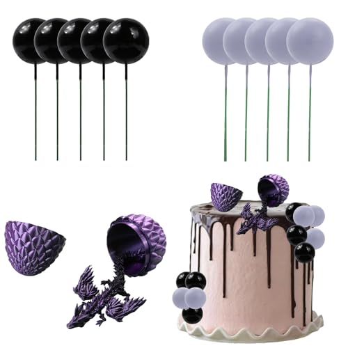 Wasise Drachen-Kuchenaufsatz – 12 Stück Drachen, Geburtstagsparty-Dekorationen, 3D-gedruckte Drake, schwärzliche und goldene Kuchenbälle, schwarzes Baby-Drake-Ei, Drachen-Motto-Party-Dekorationen von Wasise