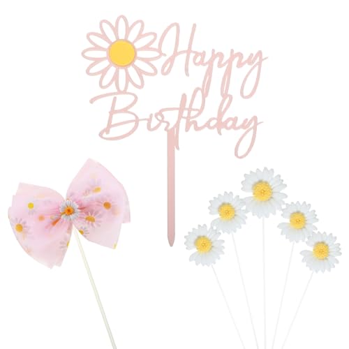 Wasise Gänseblümchen-Kuchendekorationen – Blumenkuchendekorationen, rosa Gänseblümchen-Geburtstagsthema-Party-Dekoration, rosa Schleife, Geburtstagskuchen, Acryl-Topper für Frauen und Mädchen Wasise Gänseblümchen-Kuchendekorationen – Blumenkuchendekorationen, rosa Gänseblümchen-Geburtstagsthema-Party-Dekoration, rosa Schleife, Geburtstagskuchen, Acryl-Topper für Frauen und Mädchen von Wasise
