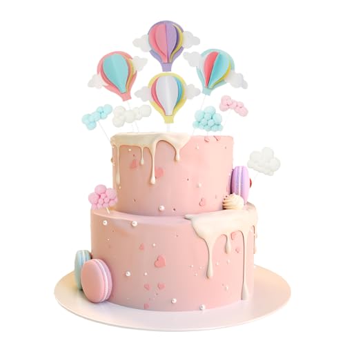 Wasise Heißluftballon-Kuchenaufsatz, skurrile Heißluftballon-Dekorationen mit flauschigen Wolkenkuchendekorationen, DIY-Cupcake-Dekoration, Wolken-Babyparty-Dekorationen, Babyparty-Cupcake-Topper Wasise Heißluftballon-Kuchenaufsatz, skurrile Heißluftballon-Dekorationen mit flauschigen Wolkenkuchendekorationen, DIY-Cupcake-Dekoration, Wolken-Babyparty-Dekorationen, Babyparty-Cupcake-Topper von Wasise