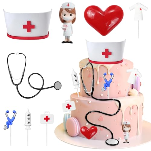 Wasise Kuchendekorationen für Krankenschwestern, realistische Krankenschwester-Kuchenaufsätze mit Stethoskopkappe, Cupcake-Topper, Still-Abschlussfeier, Doktor, Krankenschwester-Party-Dekoration von Wasise