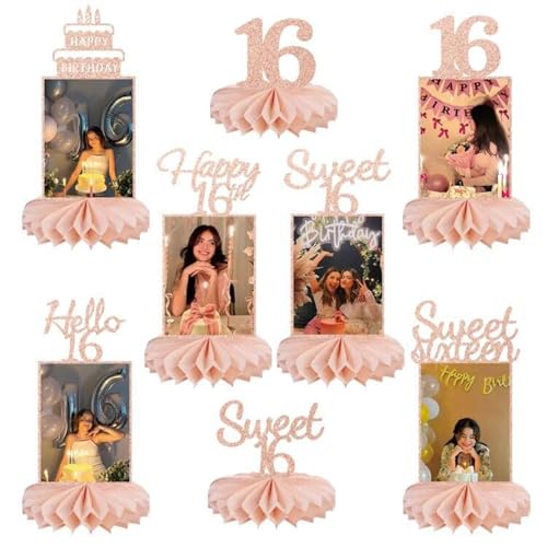 Wasise Sweet 16 Birthday Decorations - 8PCS Honeycomb Photo Centerpiece Set, Sweet 16 Photo Booth Props, Pink Sixteen Bday Photoes Table Topper, Rose Gold Happy Birthday Table Centerpieces Decoration Wasise Sweet 16 Birthday Decorations - 8PCS Honeycomb Photo Centerpiece Set, Sweet 16 Photo Booth Props, Pink Sixteen Bday Photoes Table Topper, Rose Gold Happy Birthday Table Centerpieces Decoration von Wasise