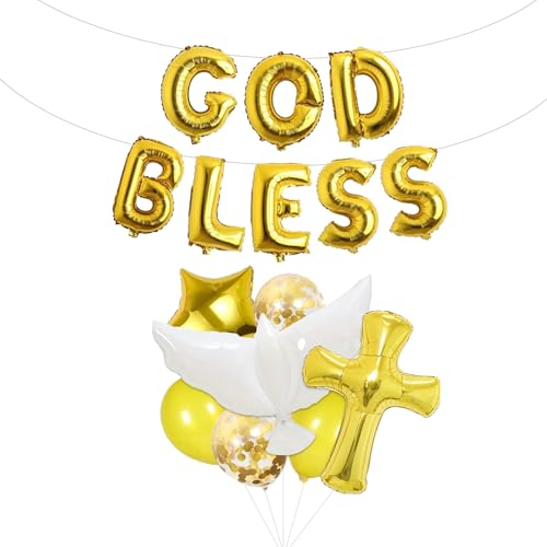 Wasise Taufe Dekorationen - Gott Segen Banner, Taube Taufe Dekorationen, Folienbuchstaben Kreuz Ballon, Baby Taufe Banner, Heilige Kommunion Luftballons Gold, 1. Heilige Kommunion Dekor für Junge Wasise Taufe Dekorationen - Gott Segen Banner, Taube Taufe Dekorationen, Folienbuchstaben Kreuz Ballon, Baby Taufe Banner, Heilige Kommunion Luftballons Gold, 1. Heilige Kommunion Dekor für Junge von Wasise