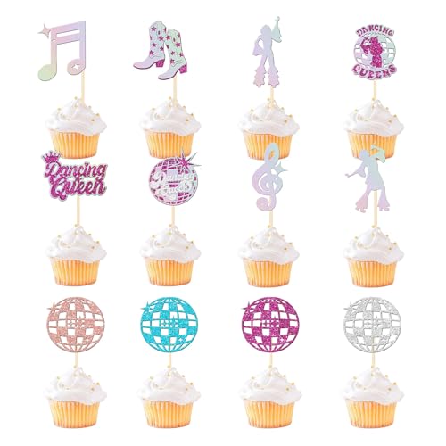 Wasise Tortenaufsatz, Motiv: Tanzende Königin, Discokugel-Kuchendekoration, Cupcake-Dekorationen, Disco-Kugel-Kuchendekoration, Glitzerkuchendekoration, Disco-Mottoparty-Dekoration, 28 Stück Wasise Tortenaufsatz, Motiv: Tanzende Königin, Discokugel-Kuchendekoration, Cupcake-Dekorationen, Disco-Kugel-Kuchendekoration, Glitzerkuchendekoration, Disco-Mottoparty-Dekoration, 28 Stück von Wasise