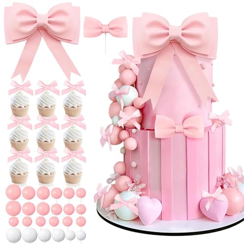 Wasise Tortenaufsatz mit Schleife, 36 Stück, Geburtstagskuchenaufsätze, Schleifen-Kuchenaufsatz mit Kugel-Dekorationen, Schleife, Prinzessinnenkuchen-Dekorationen für Hochzeit, Babyparty Wasise Tortenaufsatz mit Schleife, 36 Stück, Geburtstagskuchenaufsätze, Schleifen-Kuchenaufsatz mit Kugel-Dekorationen, Schleife, Prinzessinnenkuchen-Dekorationen für Hochzeit, Babyparty von Wasise