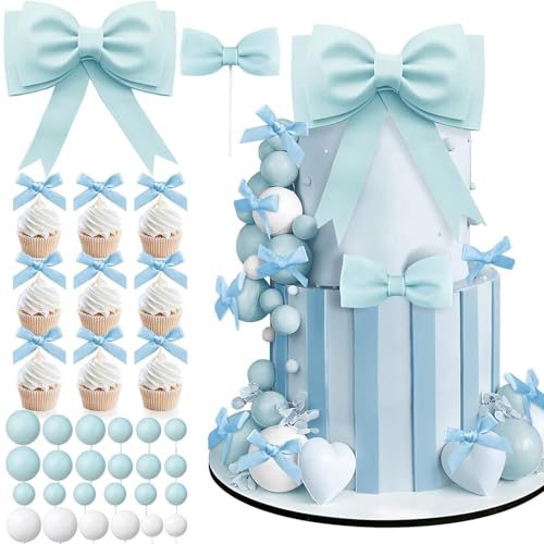 Wasise Tortenaufsatz mit Schleife, 36 Stück, Geburtstagskuchenaufsätze, Schleifen-Kuchenaufsatz mit Kugel-Dekorationen, Schleifen-Geburtstagsdekoration, Prinzessinnenkuchen-Dekorationen für Hochzeit von Wasise