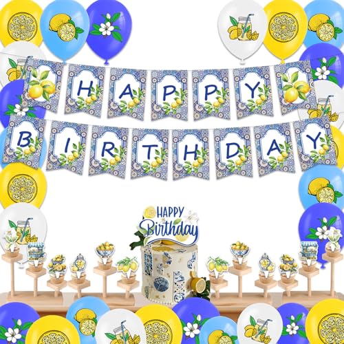 Wasise Zitronen-Dekorationen – 30 Stück frische Sommer-Zitronen-Dekoration mit Luftballons, Kuchendekorationen und Banner, Happy Birthday-Banner, blaue Geburtstagsdekoration für Jungen und Mädchen Wasise Zitronen-Dekorationen – 30 Stück frische Sommer-Zitronen-Dekoration mit Luftballons, Kuchendekorationen und Banner, Happy Birthday-Banner, blaue Geburtstagsdekoration für Jungen und Mädchen von Wasise