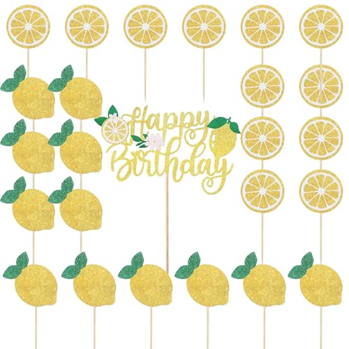 Wasise Zitronen-Kuchendekorationen – 25 Stück Zitronen-Party-Dekorationen, inklusive Cupcake-Topper und Happy Birthday-Schild, glitzernde Zitronen-Thema, Kuchendekoration für Babyparty, Kinder, Jungen Wasise Zitronen-Kuchendekorationen – 25 Stück Zitronen-Party-Dekorationen, inklusive Cupcake-Topper und Happy Birthday-Schild, glitzernde Zitronen-Thema, Kuchendekoration für Babyparty, Kinder, Jungen von Wasise