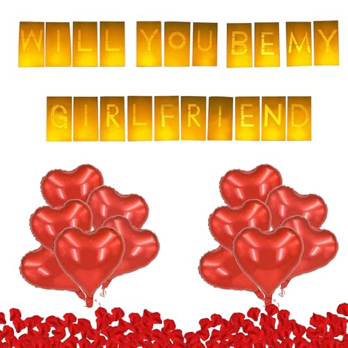 "Will You Be My Girlfriend" – Romantisches Geständnis-Set mit 21 Buchstabenschildern, 12 Hert-Luftballons, 24 LED-Kerzen, 1000 Rosenblättern, Antragsdekorationen, romantische Valentinstagsfeiern "Will You Be My Girlfriend" – Romantisches Geständnis-Set mit 21 Buchstabenschildern, 12 Hert-Luftballons, 24 LED-Kerzen, 1000 Rosenblättern, Antragsdekorationen, romantische Valentinstagsfeiern von Wasise