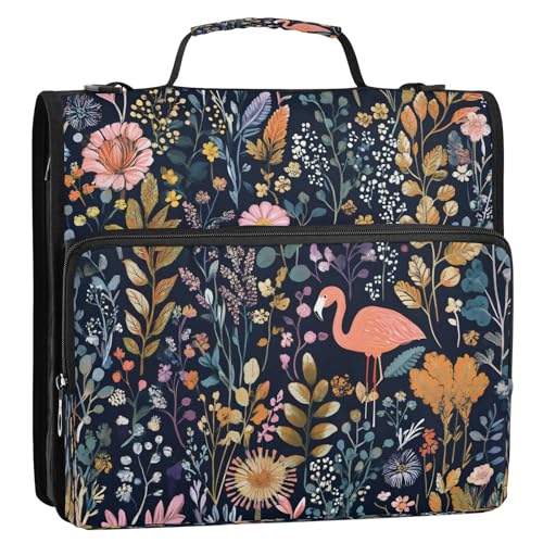 Wassud Ordner mit Reißverschluss und Blumenmuster und Flamingo, 3 Ringe, mit Schultergurt und Griff, mehrere Fächer, erweiterbarer Aktenordner Wassud Ordner mit Reißverschluss und Blumenmuster und Flamingo, 3 Ringe, mit Schultergurt und Griff, mehrere Fächer, erweiterbarer Aktenordner von Wassud