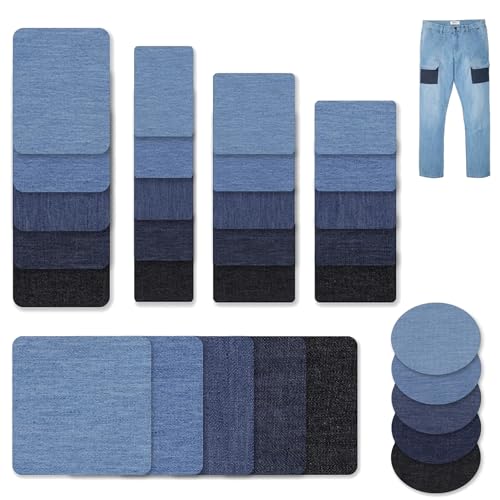 30pcs bügelflickenJean-Flicken zum Aufbügeln flicken ovalem und quadratischem Muster Blau zum aufbügeln Vielseitige Größen DIY Aufnäher Patch Sticker Kleidung Jeans Bügelflicken von Wasuqo