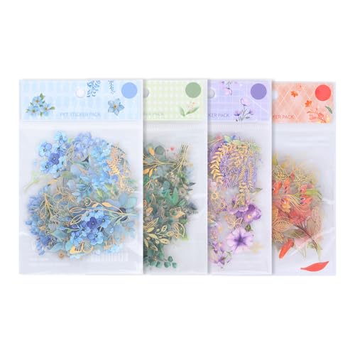 160 Blumen Aufkleber Transparent - 4 Stile Scrapbooking Sticker für Fotoalbum, Notizbuch, Kühlschrank, Zeichenbuch - Aesthetic Scrapbook Stickers DIY von WatDenyFine