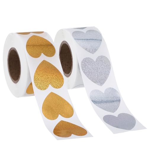 2 Rollen Herz Sticker Selbstklebend, 1000 Stück Herzaufkleber Aufkleber zum Beschriften Sticker Liebe Herzen Herzsticker Aufnäher Aufkleber für Scrapbooking Handarbeiten Geburtstag, Gold und Silber 2 Rollen Herz Sticker Selbstklebend, 1000 Stück Herzaufkleber Aufkleber zum Beschriften Sticker Liebe Herzen Herzsticker Aufnäher Aufkleber für Scrapbooking Handarbeiten Geburtstag, Gold und Silber von WatDenyFine