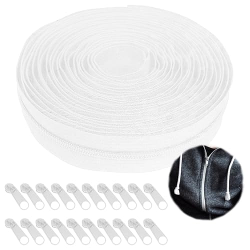 20m Endlos Reissverschluss mit 20 Stück Zipper Reissverschluss Meterware Reißverschluss Zipper Nylon Reißverschlüsse 2.5cm Reissverschluss Reisverschluss für Kleidung Taschen Kissen Laken (Weiß) 20m Endlos Reissverschluss mit 20 Stück Zipper Reissverschluss Meterware Reißverschluss Zipper Nylon Reißverschlüsse 2.5cm Reissverschluss Reisverschluss für Kleidung Taschen Kissen Laken (Weiß) von WatDenyFine