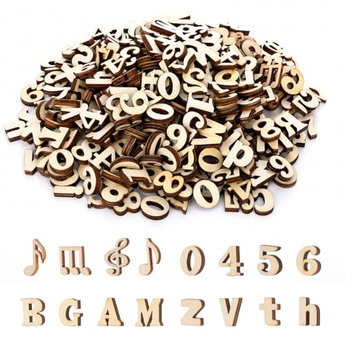 400 Stück Groß und Kleinschreibung Holzbuchstaben Klein Holzzahlen Klein Hölzerne Musiknoten Buchstaben Holz Holzbuchstaben zum Basteln für Unterricht Musik Zählen DIY Dekoration von WatDenyFine