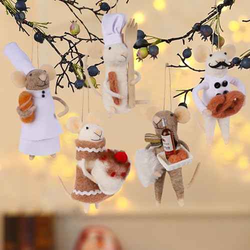 Set mit 5 weihnachtlichen Filzmäusen, 11,9 cm, Mini-Figuren zum Aufhängen, Wolle-Koch-Maus-Figuren, gestuftes Tablett, Tischdekoration, Tierhandwerk, niedlicher Weihnachtsbaum, Festival, Urlaub, von Watereem