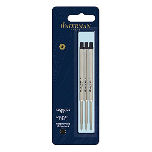 Waterman 2139453 Kugelschreiber Ersatzmine, mittelgroße Spitze mit Tinte, Schwarz, 3 Stück von Waterman