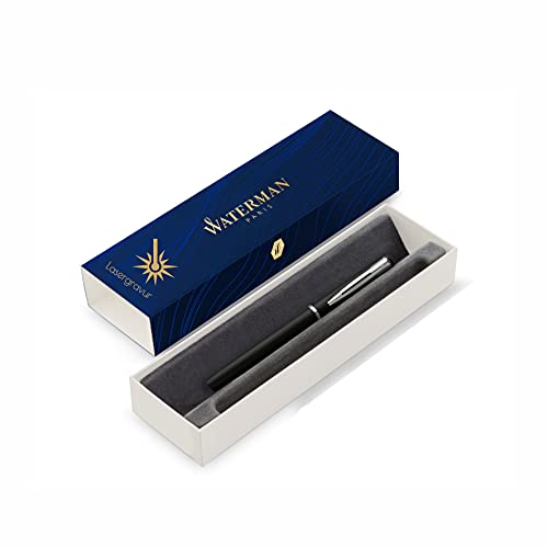 Waterman Allure Füller mit Gravur | in Schwarz | Geschenk für Mann und Frau | inspiriert von Pariser Mode | personalisiert | graviert|Blaue Tinte|Feine Spitze (Black, Füllfederhalter) von Waterman