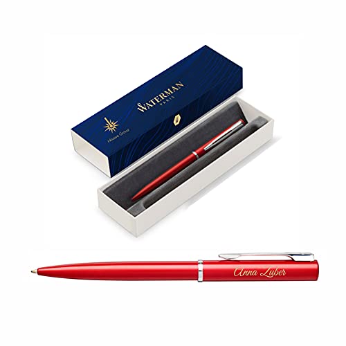 Waterman Allure Kugelschreiber mit Gravur | Geschenk für Mann und Frau | inspiriert von Pariser Mode | personalisiert|graviert|Blaue Tinte|Mittlere Spitze (Red, Kugelschreiber) von Waterman