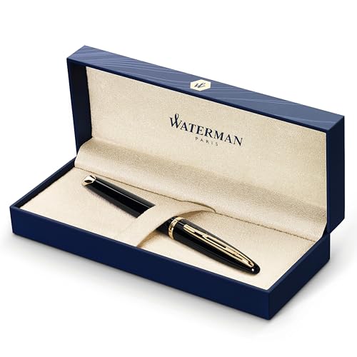 Waterman Carène Black Sea Füller | hochglänzend Schwarz mit Clip aus 23-karätigem Gold | Füllfederhalter mit feiner Feder | blaue Tinte | Geschenkbox von Waterman