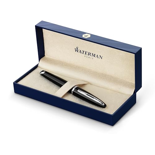 Waterman Carène Black Sea Füller | hochglänzend Schwarz mit Palladiumzierteilen | Füllfederhalter mit feiner Feder | blaue Tinte | Geschenkbox, 1 Stück (1er Pack) von Waterman