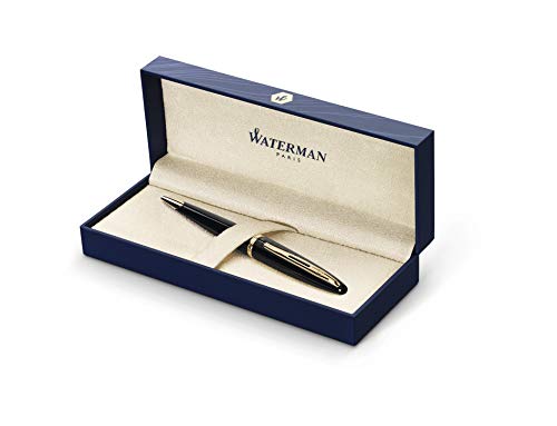 Waterman Carène Black Sea Kugelschreiber | hochglänzend Schwarz mit Clip aus 23-karätigem Gold | mittlere Schreibspitze | blaue Tinte | Geschenkbox von Waterman